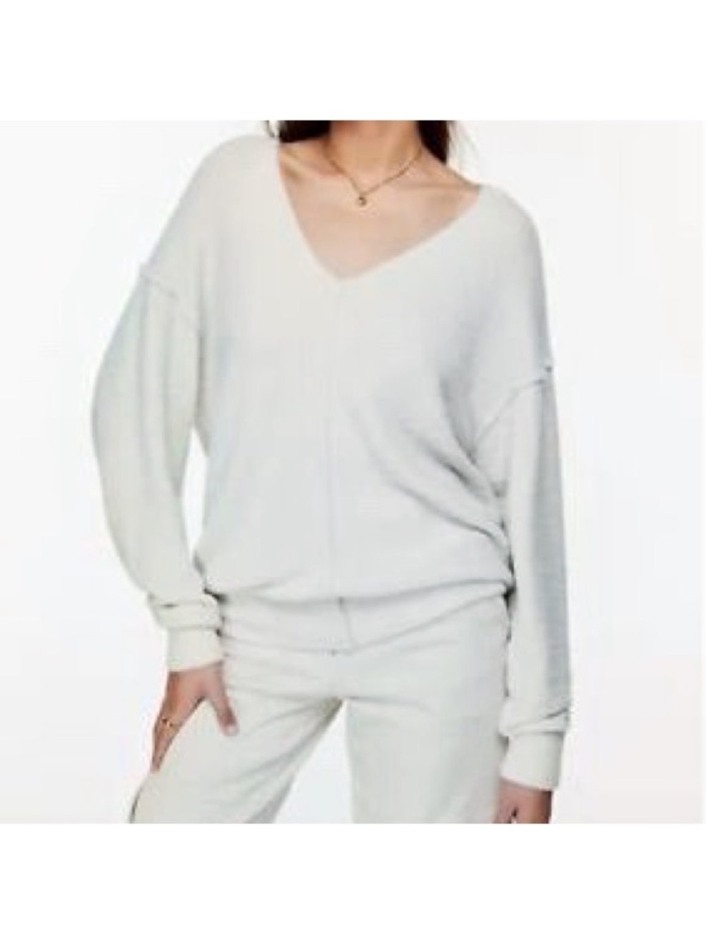Wilfred Free Hush Knit Vneck Sweater Grey-White Size Large Oversized Casual